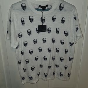 Skull Cashmere White And Black  Crew Neck Sheer Short Sleeve Top. NWT